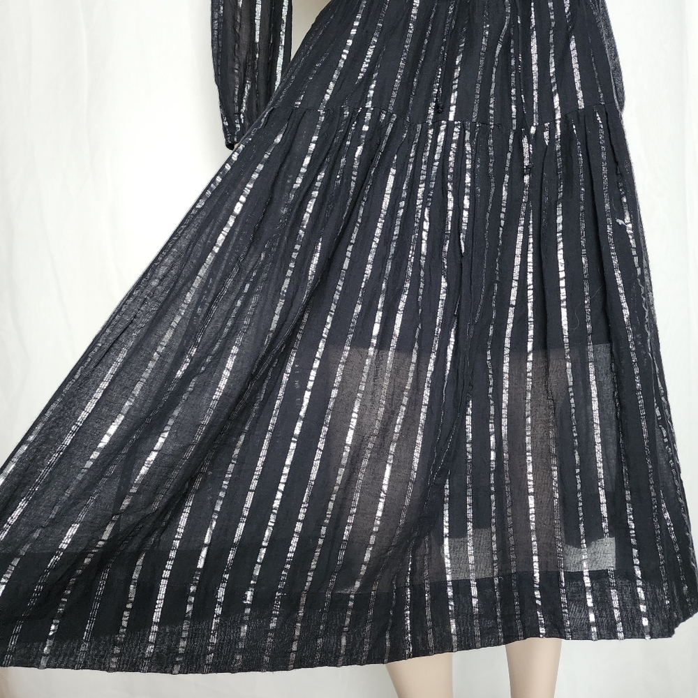 ISABEL MARANT ETOILE Women's sz 40 Black Metallic Silver Stripe Tiered Dress M - Picture 4 of 15